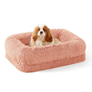 ZOMISIA Orthopedic Dog Bed for Medium Size Dog - Calming Dog Sofa Beds with Fluffy Faux Fur Pet Bed with Supportive Egg Foam Washable Removable Cover and Nonskid Bottom Pink