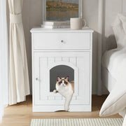 White Wooden Cat Litter Box Enclosure with Storage Drawer and Side Entry