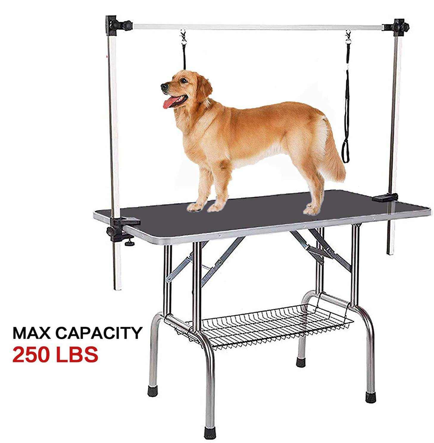 Portable adjustable heavy duty dog pet grooming table with stainless steel frame and non-slip surface