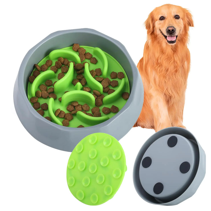 Alainzeo 2-in-1 slow feeder dog bowl with silicone insert (green)