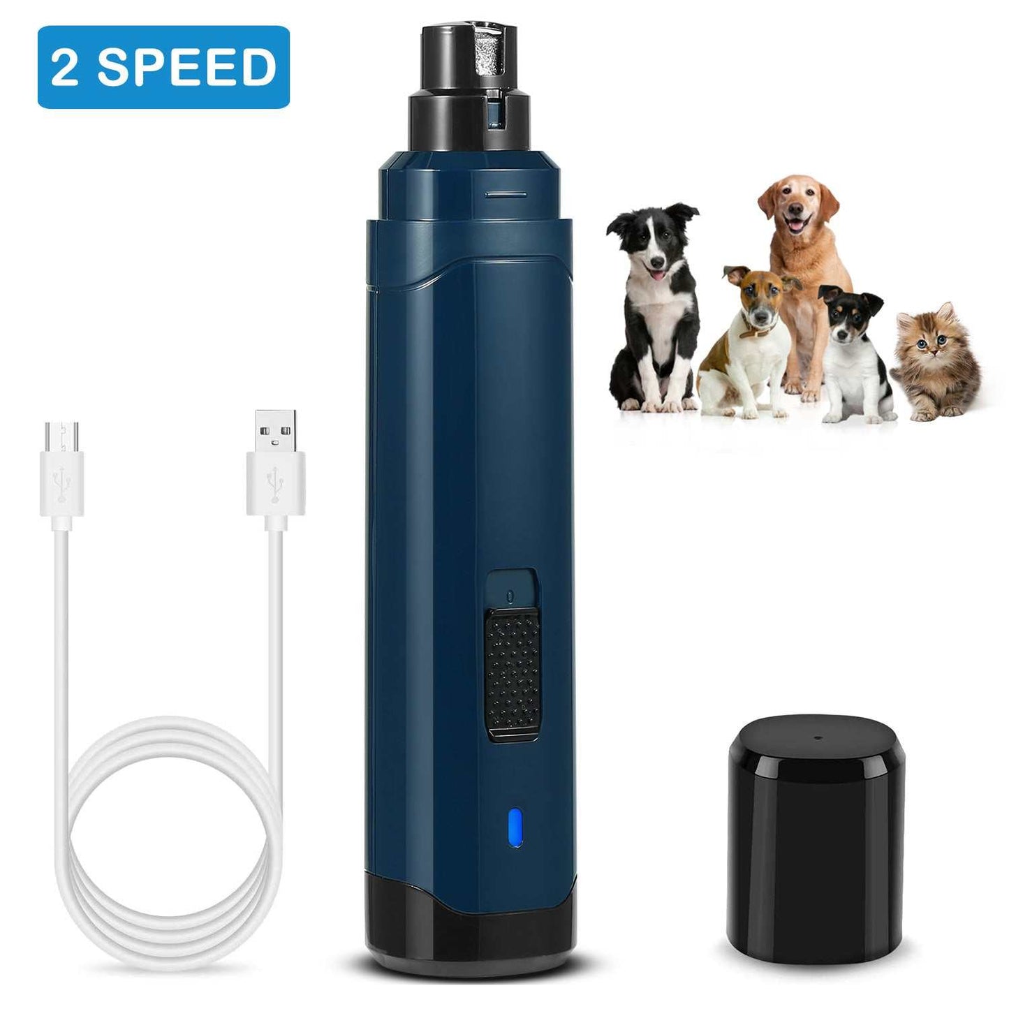 Dog nail grinder with USB charging, 2-speed cordless pet nail trimmer for small to large dogs and cats