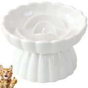 Ceramic elevated slow feeder cat bowl white