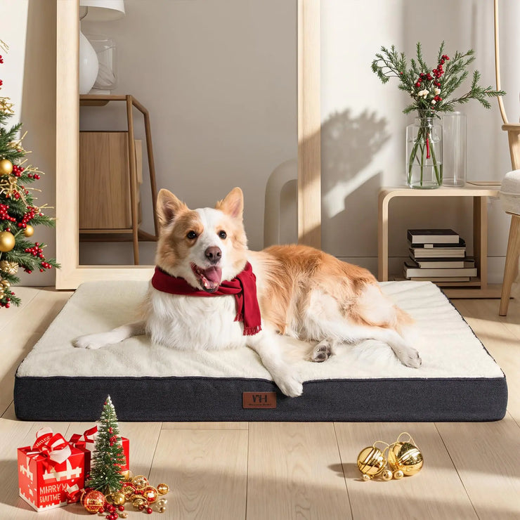 WESTERN HOME Dog Beds for Large Dogs Waterproof Large Orthopedic Dog Bed with Washable Removable Cover Egg Foam Pet Bed Mat for Crate 36 inch Dark Grey