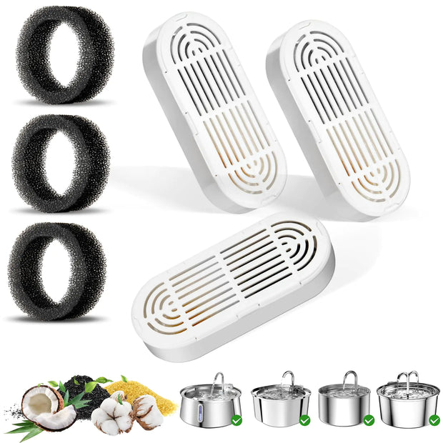 Replacement Filters and Pre-Filter Sponges for 4L Stainless Steel Pet Water Fountain