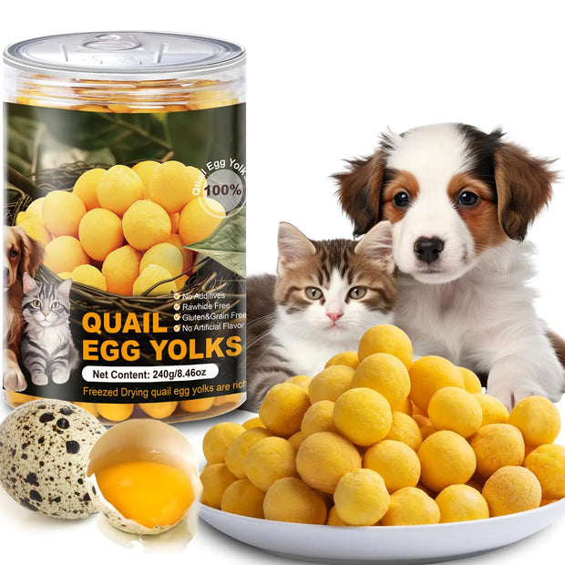 Flyjobs Freeze-Dried Quail Egg Yolk Snacks for Dogs & Cats – 8.46oz, Natural Training Treats