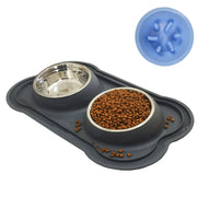 JOJOPEPE Stainless Steel Dog and Cat Bowls Set with Silicone Mat – No-Spill, Non-Skid, Waterproof Food & Water Bowls for Puppies & Medium Dogs