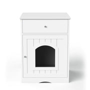 White Wooden Cat Litter Box Enclosure with Storage Drawer and Side Entry