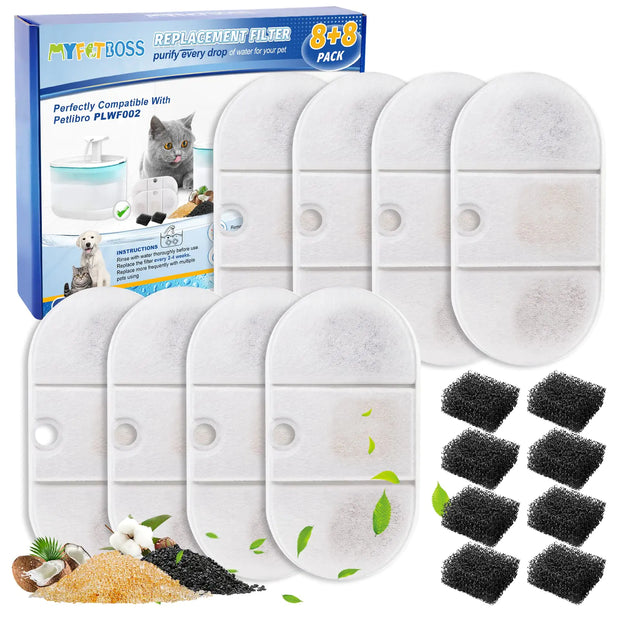 MyfatBOSS Replacement Filters and Sponges for Petlibro 2.1L Cat Fountain