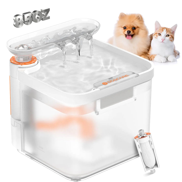 DOG CARE 85oz/2.5L Cat & Dog Water Fountain with Ultra Filtration and Water Level Window