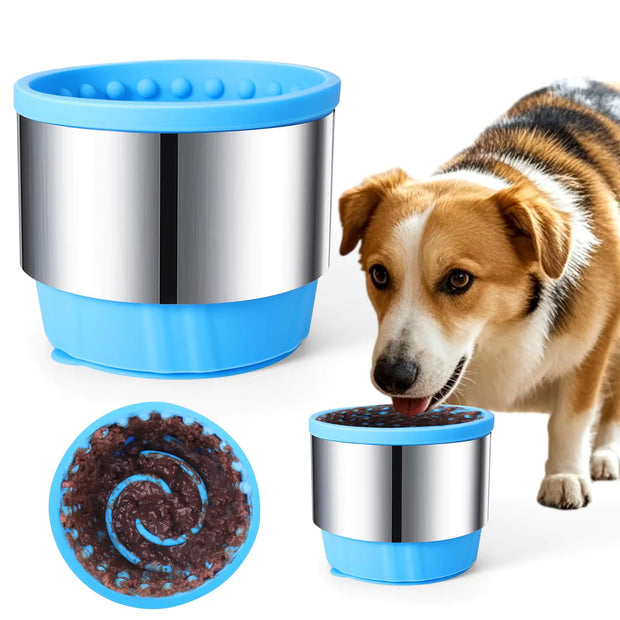 Palksky Dog Freeze Lick Bowl – Anti-Chew Metal Silicone Slow Feeder Freezebone Design