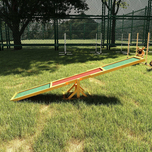 Wooden dog agility seesaw for training and exercise with anti-slip surface and weather-resistant fir wood construction