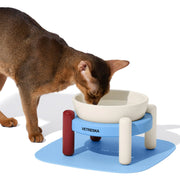 elevated ceramic pet bowl with bamboo stand