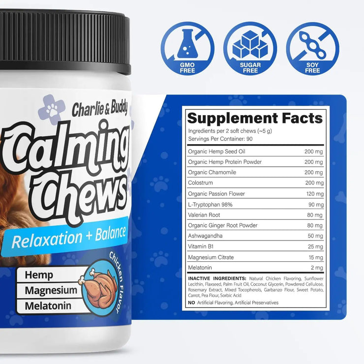 Calming Soft Chews for Dog Anxiety Relief with Chamomile and Valerian, 90ct
