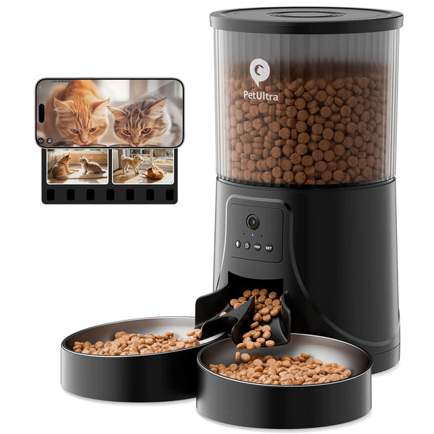PETULTRA Automatic Cat Feeder for 2 Cats with Wi-Fi App & HD Camera – Dual Bowls, 2-Way Audio, 10 Meals/Day