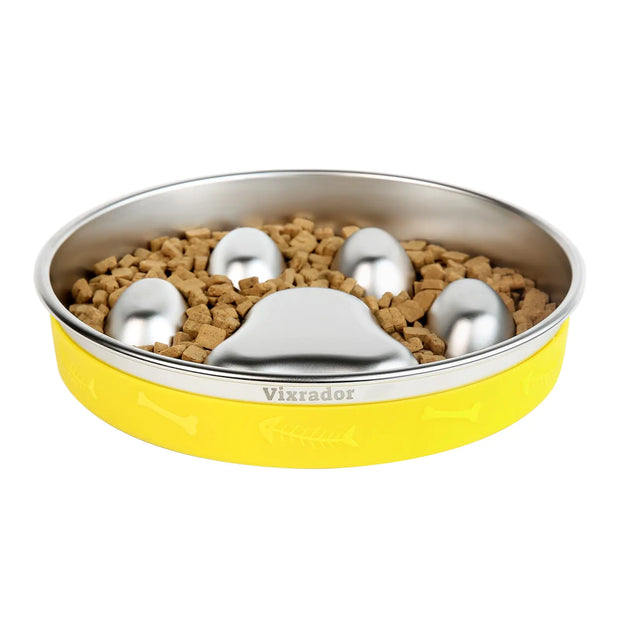 Vixrador stainless steel slow feeder dog bowl with yellow non-slip base