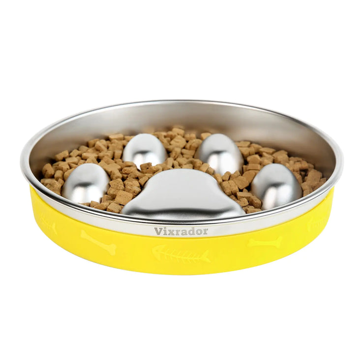 Vixrador stainless steel slow feeder dog bowl with yellow non-slip base