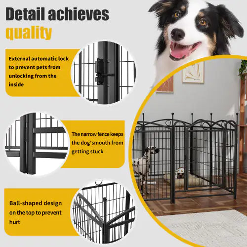 Dog pen with features highlighted and a dog inside