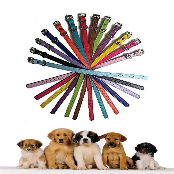 Puppy ID Collars Soft Leather Dog Collar14 Colors PU Leather Adjustable Dog Cat Collars for Dog Small Large Cat Collars Newborn Puppies Kitten (M(0.78"*17.3") Flat-14 Colors)