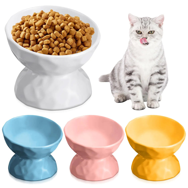 ceramic raised cat bowls 4 pack tilted