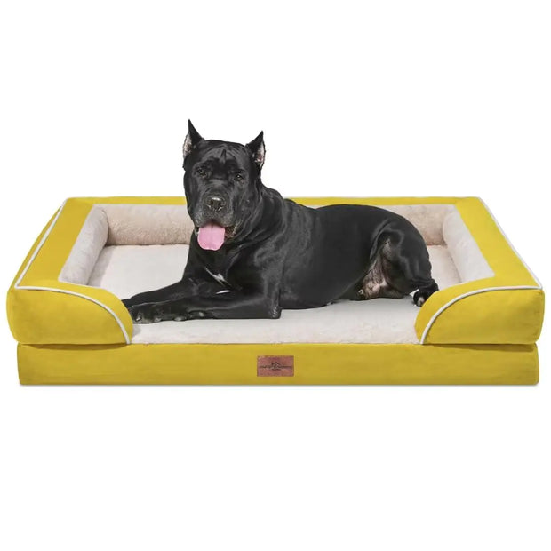 Comfort Expression XXL Dog Bed Orthopedic Foam Waterproof Dog Beds for Oversized Dogs Washable Dog Sofa Bed with Removable Cover & Non-Slip Bottom(XX-LargeSpicy Mustard)