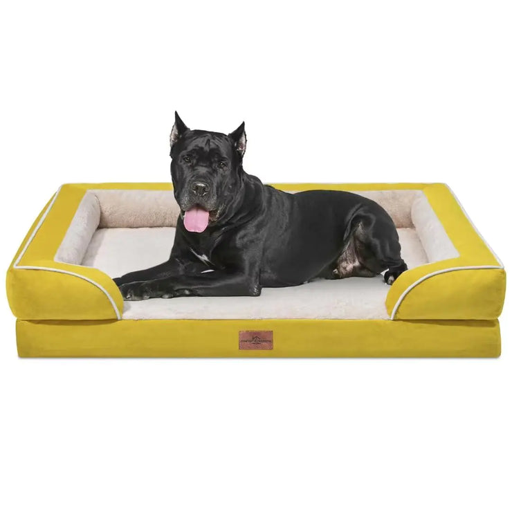 Comfort Expression XXL Dog Bed Orthopedic Foam Waterproof Dog Beds for Oversized Dogs Washable Dog Sofa Bed with Removable Cover & Non-Slip Bottom(XX-LargeSpicy Mustard)
