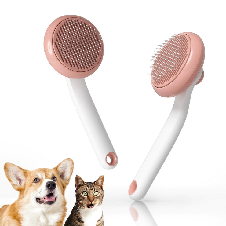 Pet Grooming Self-Cleaning Slicker Brush for Cats & Dogs Effortlessly Removes Tangles Loose Undercoat and Mats (Pink 2 Pack)