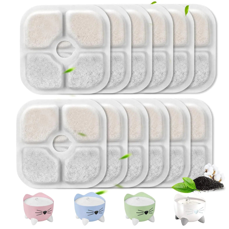 12 Pack Replacement Filters for Catit PIXI Cat Water Fountain Triple Action
