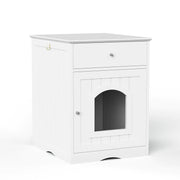 White Wooden Cat Litter Box Enclosure with Storage Drawer and Side Entry